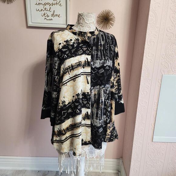 NWT Ali Miles black tan light weight jacket unique L top xx19 - Picture 1 of 6